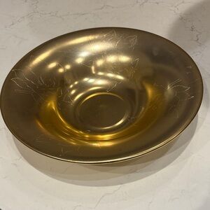 MCM Large Gold Anodized‎ Aluminum Bowel With Floral/Leaf-Etched Pattern
